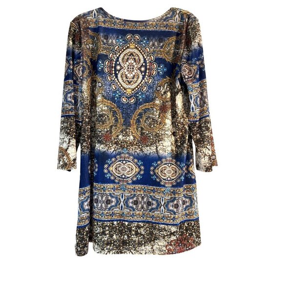 From The Heart Top/Tunic Womens Size L Blue Multicolored 3/4 Sleeves Lined Round - Picture 2 of 6